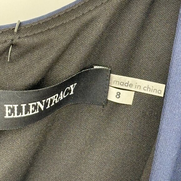 Ellen Tracy Sleeveless Color Block Sheath Dress Size 8 Navy Black scuba knit - Picture 7 of 14